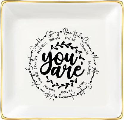 JoycuFF Christian Religious Gifts for Women Jewelry Dish, Inspirational Catholic Easter Communion Confirmation Gifts for Women Teens