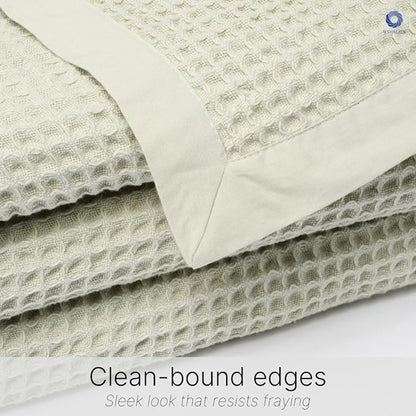 GOTS Certified Organic Cotton Waffle Weave Blanket, Queen Bed Size, 90"X90"Cozy Throw Blanket for Couch, Modern Home Decor, Throw Blankets,Comfy Waffle Blanket Soft Bed Blankets -Sea Foam