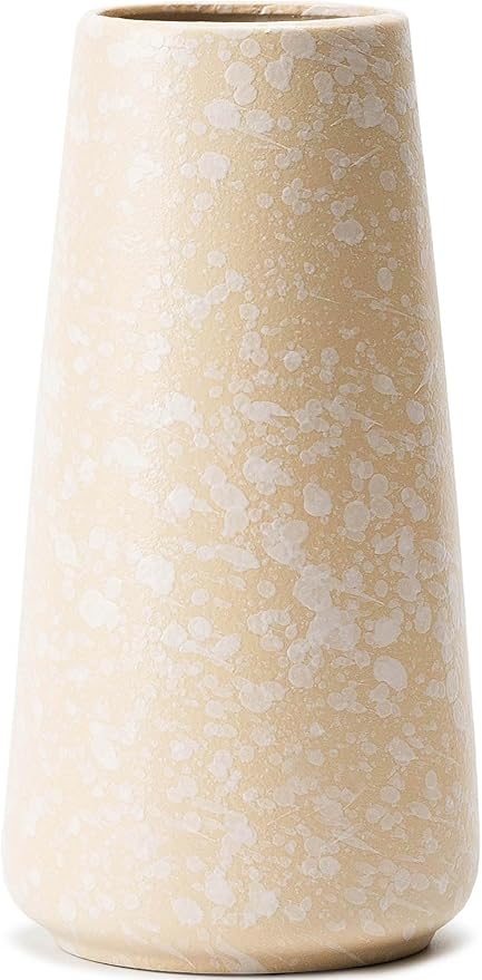 Beige Vase - 8" White Textured Vase, Pampas vase, Boho Rustic Vases for Home Decor, Farmhouse Decor, Minimalist Cream Modern Flower vases for Centerpieces, Living Room, Bedroom