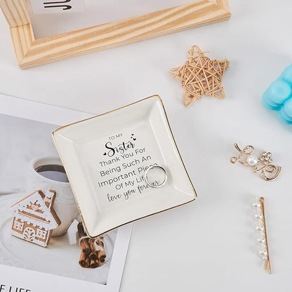 Sister Gifts, To My Sister Ring Tray Jewelry Dish, Sister Birthday Gifts for Sister Christmas Mother's Day Valentines Gift for Sisters from Sister Brother