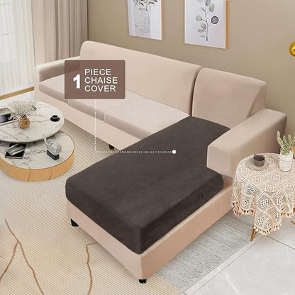 NAISI Sectional Couch Cover 1 Piece Velvet Separate Chaise Lounge Cover Soft Stretch Sofa Slipcovers for Left/Right Chaise Sectional Couch(Chaise Lounge,Brown)