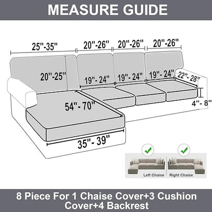 NAISI Sectional Couch Covers 8 Pieces Velvet Couch Cushion Covers L Shape Soft Stretch Sofa Slipcovers with 2pcs Pillowcases for Left/Right Chaise Sectional Couch(3 Seater+1 Chaise+4 Back,Light Grey)