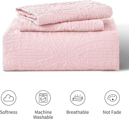 Love's cabin Quilts for Queen Bed Pink Bedspreads - Soft Bed Summer Lightweight Bedspread Comforter - Modern Style Coin Coverlet for All Season - 3 Pieces (1 Quilt, 2 Pillow Shams)
