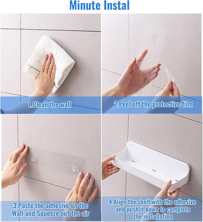 Diesisa 2pc Acrylic Wall Mounted Shower Caddy, Adhesive Shelf, Bathroom Shelves for Wall, No Drilling Hang Walls,Stick on Shelf, with Self Adhesive Tape, for Bathroom, Kitchen, Living Room