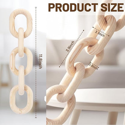 Queekay Decorative Wood Chain Link Decor Rustic 5 Link Wooden Chain Decor Ornament Farmhouse Home Decoration Hand Carved Wooden Crafts Ornaments for Coffee Table(Wood Color,13.78 Inch)