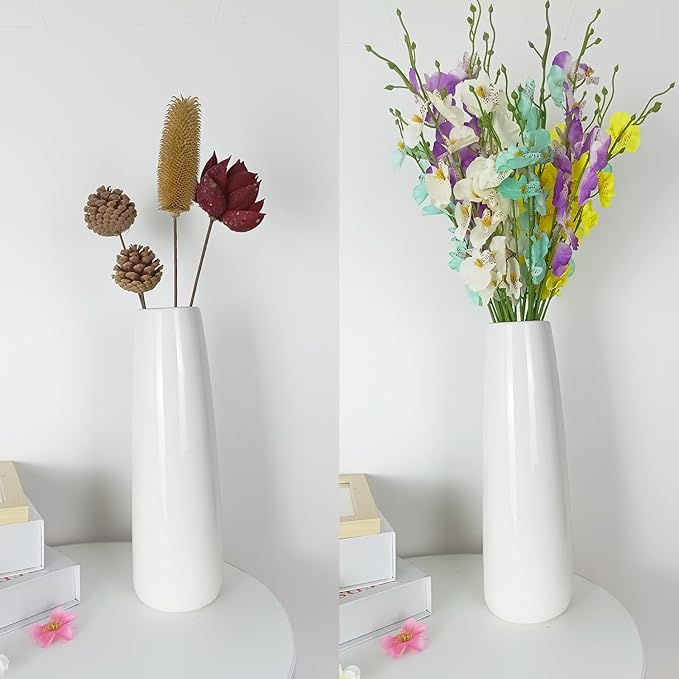 12Inch Tall Ceramic White Flower Vase,Home Decor White Vases for Pampas Grass,Modern Textured Vases for Living Room Decorations,Shelf,Table Centerpieces,Farmhouse Small Ceramic Vase