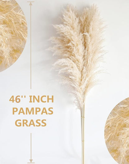 46" inch 20 Stems Natural Pampas Grass Decor Tall, Pompas Grass, Tall Pampas Grass for Weddingm, Farmhouse, Boho Home Decor (Beige)