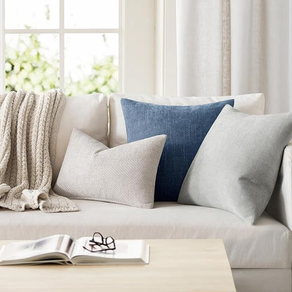 MIULEE Pack of 2 Decorative Throw Pillow Covers Soft Chenille Throw Pillows Solid Textured Cushion Covers for Couch Sofa Bedroom Living Room 20x20 Inch, Grey White