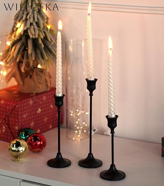 Willceka Black Candlestick Holders, Taper Candle Holders, Set of 6 Matte Black Candle Holder Set, Vintage Table Centerpiece for Wedding Christmas Holiday