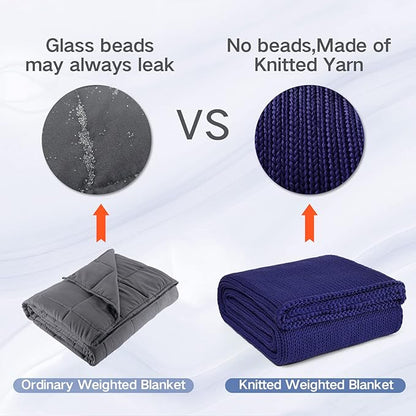 Guohaoi Knitted Weighted Blanket for Adults (Blue 60"x80" 17lbs) No Beads Cooling Throw Blanket for Hot Sleepers, Home Decor Breathable Chunky Knit Heavy Blanket Use on Queen/King Size Bed