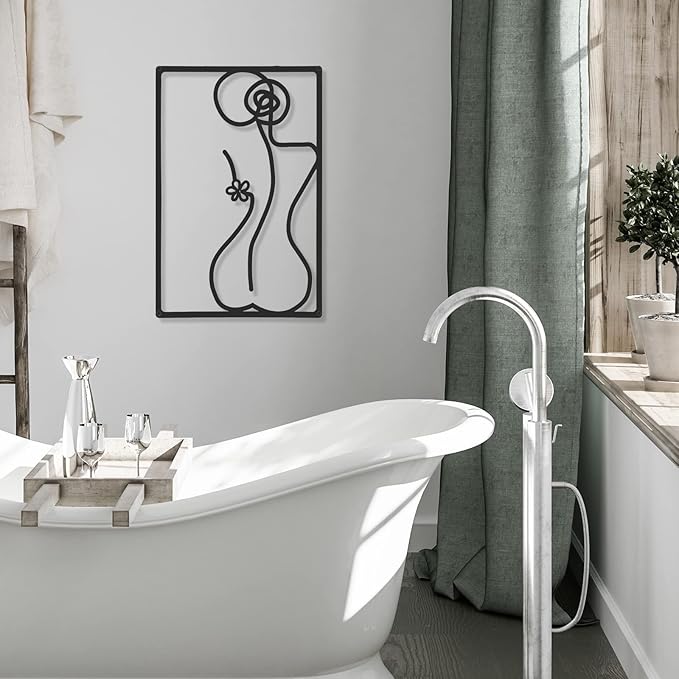 CHENGU 3 Pieces Metal Minimalist Abstract Woman Wall Art Line Drawing Wall Art Decor Single Line Female Home Hanging for Kitchen Bathroom Living Room
