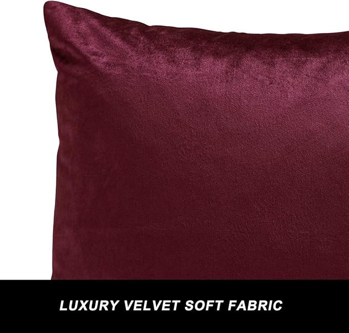GIGIZAZA Burgundy Velvet Pillow Covers: Pack of 2 Throw Pillows Soft Solid Covers 16x16 - Decorative Couch Small Cushion Covers Used for Chrismas Room Decor,Living Room,Bedroom,Sofa