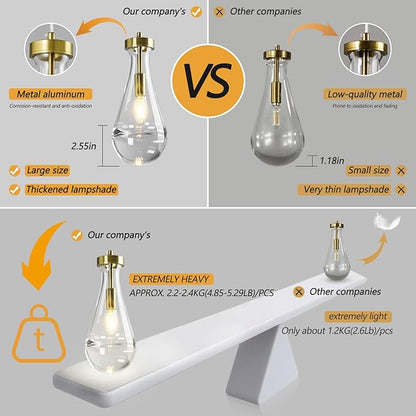 Raindrop Pendant Lights Kitchen Island Teardrop Gold Hanging Light Fixtures Clear Solid Glass Pendant Light Modern Chandeliers for Dining Room Porch Corridor Living Room…