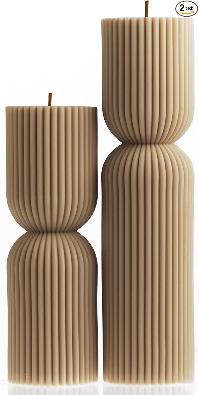 LAWA Hourglass Pillar Candle - Large Beautiful Handmade Pillar Scented Soy Wax Candle Elegant Bubble Aesthetic Candle Housewarming Gift Home Room Shelf Decor Idea Sandstone (Set of 2)