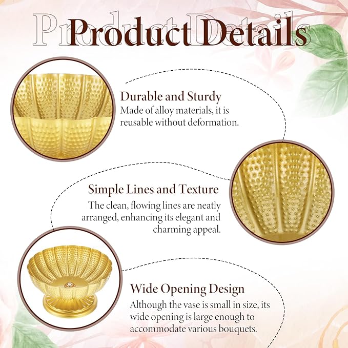 Gold Flower Vases for Centerpieces, Gold Flower Vase for Wedding Centerpieces 2 Packs Golds Metal Urn Vase for Flowers 7'' Wide 3.94'' High Distressed Golds Compote Pedestal Vases for Celebration
