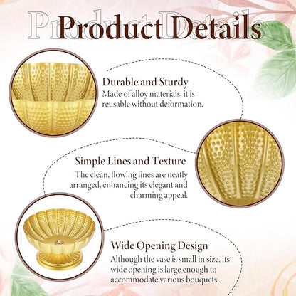 Gold Flower Vases for Centerpieces, Gold Flower Vase for Wedding Centerpieces 2 Packs Golds Metal Urn Vase for Flowers 7'' Wide 3.94'' High Distressed Golds Compote Pedestal Vases for Celebration