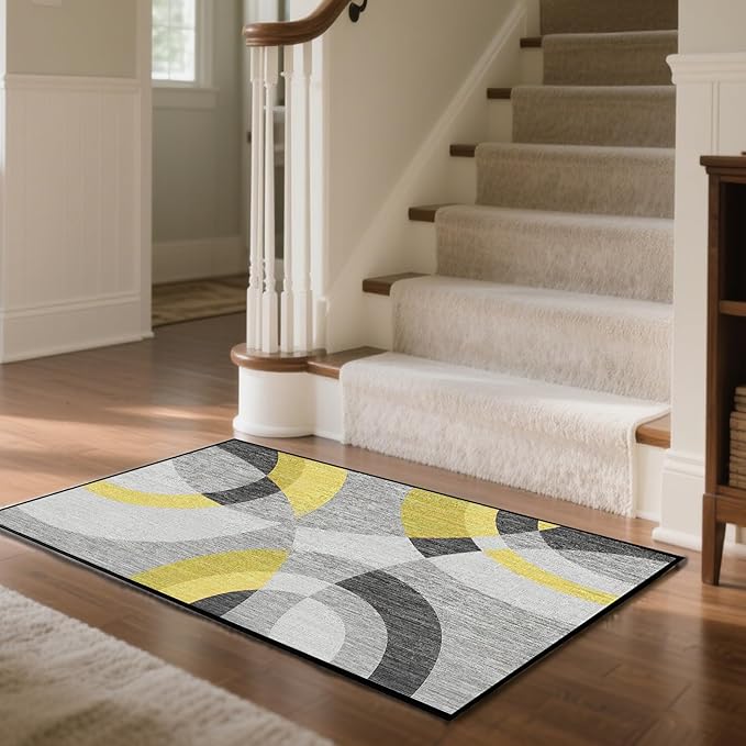 Area Rug Washable 3.3'x5' Ft Non Slip Rubber Backing Foldable Geometry Durable Rug for Living Room, Bedroom, Home Office