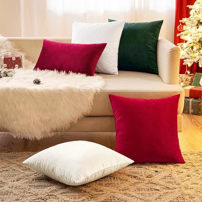 EMEMA Pack of 2 Velvet Throw Pillow Covers Decorative Rectangle Pillowcase Soft Solid Cushion Case for Sofa Bedroom Chair Car 12x20 Inch Cream White