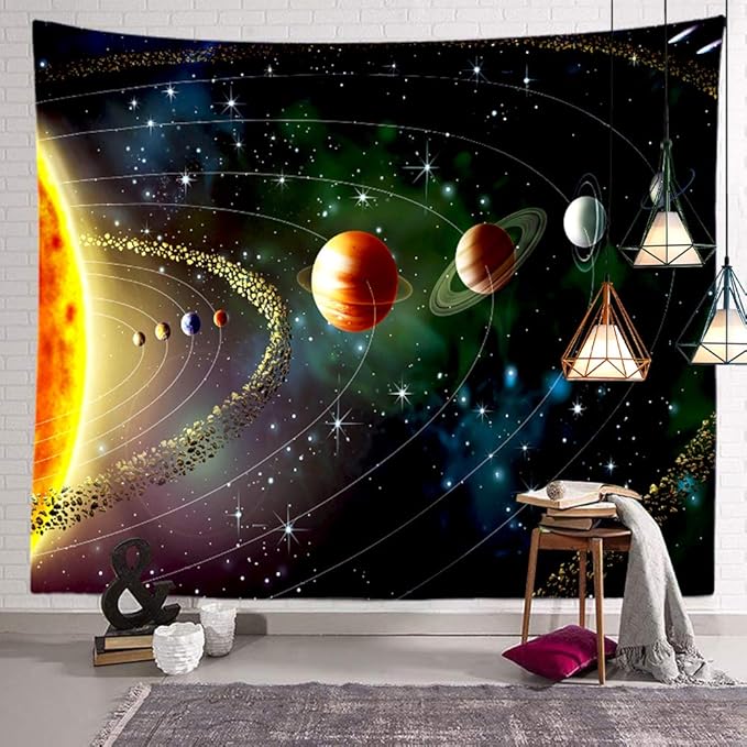Solar System Planet Tapestry Cosmic Universe Space Stars Wall Hanging Decor Indian Mandala Bohemian Hippie Trippy Large Tapestry for Bedroom Living Room Dorm(80x60 Inch)