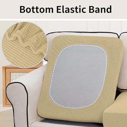 Easy-Going Stretch Individual Chair Couch Cushion Cover Sofa Cushion Furniture Protector Sofa slipcover Soft Flexibility with Elastic Bottom (3-Piece Sofa Cushion Cover, Beige)