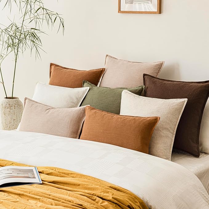 Foindtower Pack of 2, Decorative Linen Soild Throw Pillow Covers Soft Accent Cushion Case Farmhouse Neutral Pillowcase for Chair Couch Sofa Bedroom Living Room Home Decor 20 x 20 Inch Tan Beige
