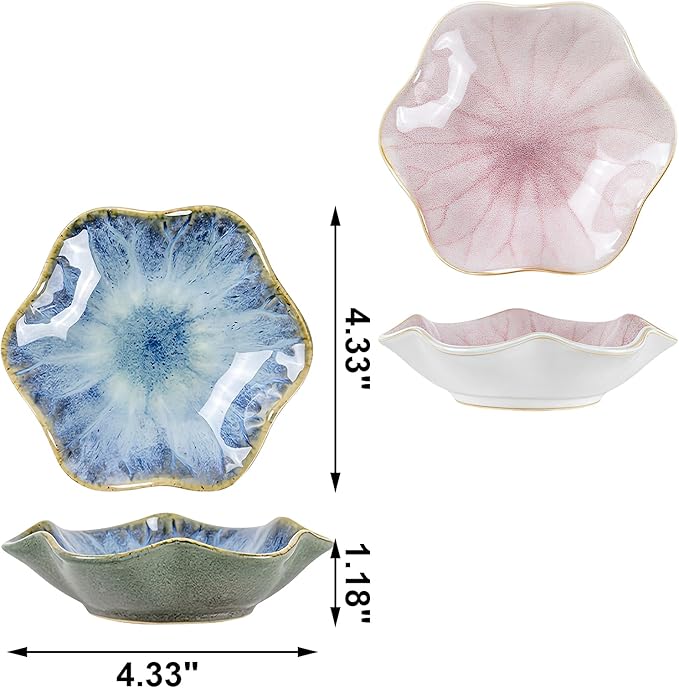 2Pcs Ceramic Jewelry Dish - Lotus Leaf Shape, for Ring Holder Necklace Small Key, Suitable for Mother Friend Sister, Gifts for Women, Cute Plate Trinket Tray, Home Decor (Light Blue & Pink)