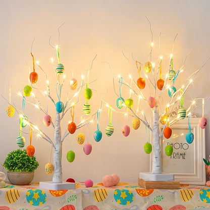 PEIDUO Easter Decorations, 24LT Easter Egg Tree for Home Decor, Lighted Tabletop Tree with 36 Multicolor Painted Eggs, Artificial Tree Decor for Spring Party Bedroom Classrooms (2PK)