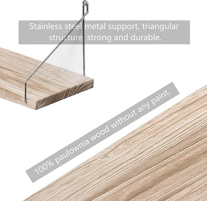 MITIME Floating Shelves Set of 3 Rustic Solid Wood Floating Shelf Wall Storage Shelves for Living Room, Bedroom, Bathroom, Kitchen Laundry, Office,no Drill Shelf(Light Color L+L+L)