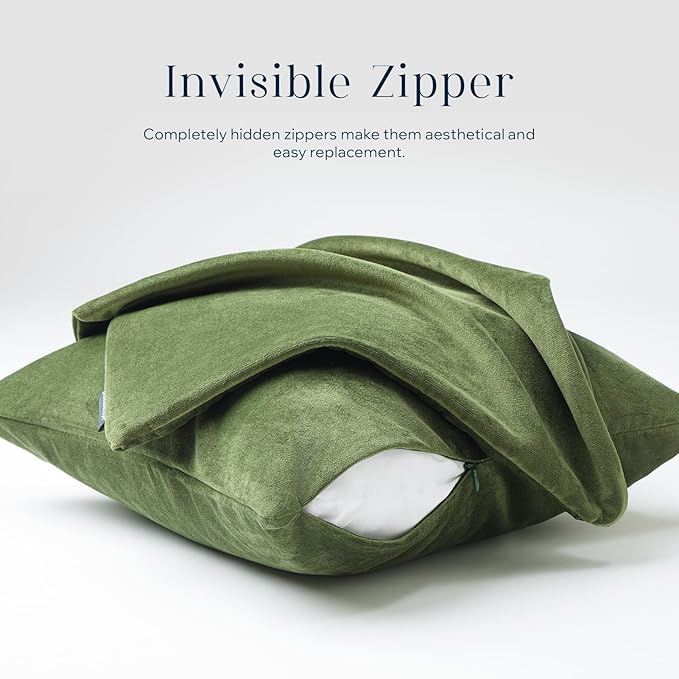 Phantoscope Pack of 2 Velvet Decorative Throw Decorative Pillow Cover Soft Solid Square Cushion Case for Couch Olive Green 20 x 20 inches 50 x 50 cm