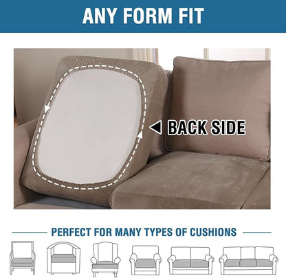 H.VERSAILTEX Velvet Stretch Couch Cushion Cover Plush Cushion Slipcover for Chair Loveseat Sofa Cushion Furniture Protector Seat Cushion Sofa Cover (3 Piece Sofa Cushion Covers, Mocha)