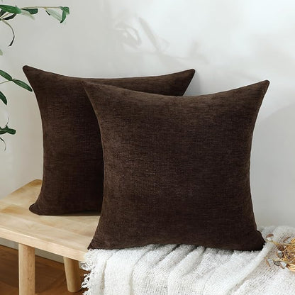 Jeneoo Coffee Brown Decorative Throw Pillow Covers Soft Chenille Comfy Square Couch Cushion Cases for Living Room Sofa Decor (Set of 2, 18 x 18 Inches)