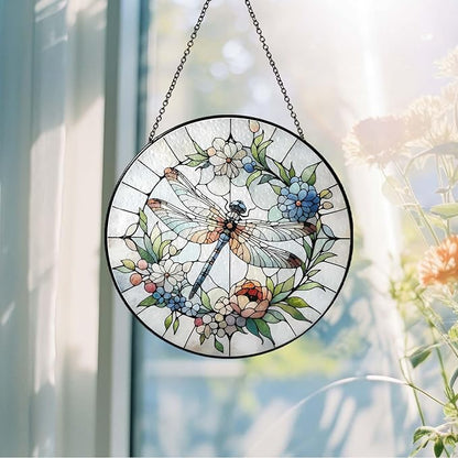 Dragonfly Gifts for Women, 7.8'' Dragonfly Sun Catcher Stained Glass Window Hanging SunCatchers Indoor Window Wall Decor Handmade SunCatcher Decoration for Garden Home Housewarming Gifts