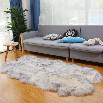 HUAHOO Premium Genuine Sheepskin Rug White Grey Real Australia Sheepskin Natural Luxury Fluffy Lambskin Fur Area Rug Seat Covers for Kids Bedroom Sofa Chair Cover Quarto Pelt/4' x 6' Wolf Tip