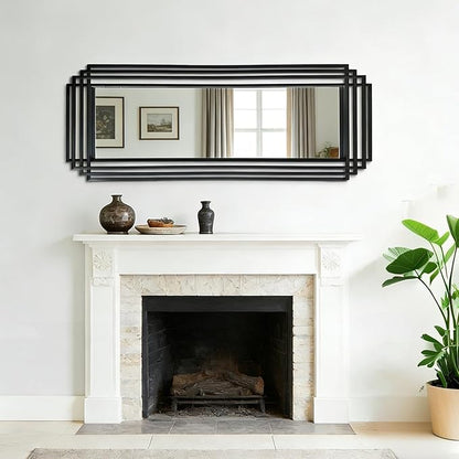 Modern Geometric Wall Mirror, 55"x22" Elegant Rectangle Mirror with Metal Frame, Large Art Wall Mirrors for Living Room Bathroom Bedroom Entryway Hallway, Hangs Vertically or Horizontally