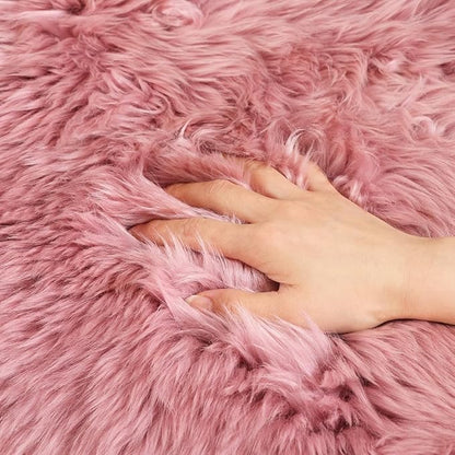 LLB Genuine Sheepskin Area Rug Wool Rug Fur Carpet Fluffy Shaggy Fur Rug for Living Room Kids Bedroom Real Sheepskin Throw Lambskin Rugs Sofa Mat Chair Seat Covers (Light Pink, 2 x 3 ft Sheepskin)