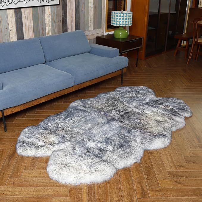 LLB Genuine Sheepskin Area Rug Wool Rug Fur Carpet Fluffy Shaggy Fur Rug for Living Room Kids Bedroom Real Sheepskin Throw Lambskin Rugs Sofa Mat Chair Seat Covers (Snow Grey, 4 x 6 ft Sheepskin)