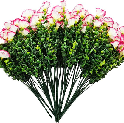 Artificial Silk Flowers for Outdoor Decoration,12 Bundles Faux Flowers Colorful Morning Glory with Eucalyptus Fake Plants Greenery UV Resistant for Outside Front Door Planter Porch Patio Yard