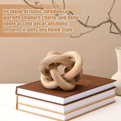 3 Link Wood Knot Decor Rustic Home Décor Accents Hand Carved Coffee Table Decoration, Boho Chain Link Decoration, Modern Shelf, Rustic Objects for Home Living Room Bedroom(Acacia Wood)