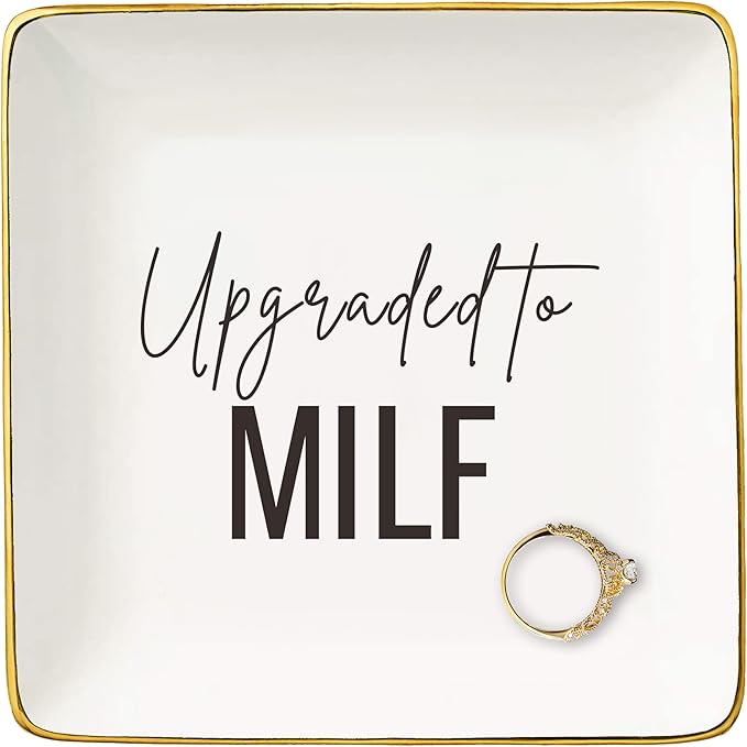 First Mother's Day Christmas Gifts for New Mom-Baby Gift Shower for New Mommy-Future Mother Present-Mom to Be-Pregnancy Present-Jewelry Tray Trinket Holder Ring Dish-Upgraded to MILF