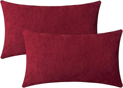 Santa Red Chenille Decorative Couch Lumbar Throw Pillow Covers, Soft Cushion Cases for Home Livingroom Sofa Décor, Pack of 2, 12 x 20 Inches