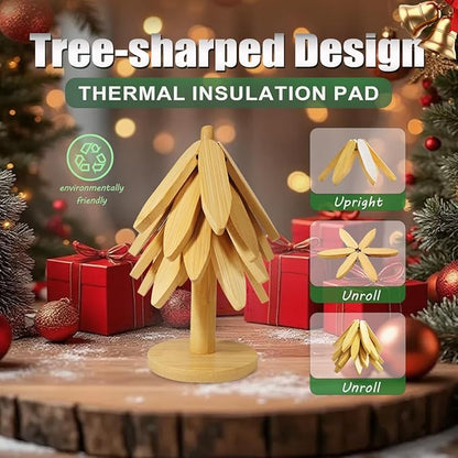 EGO LIFE Wooden Trivet Tree Set for Hot Dishes, 100% Natural Wood Trivets, Expandable Design Coasters, Foldable Tree-Sharped Placemats with 4PCS(Original Color)
