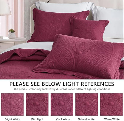 Oversized Bedspread - Queen Size Bedding Cover - Modern & Contemporary Coverlet Set, Real Stitching, Reversible, Lightweight, 4 Piece, Burgundy