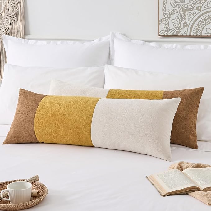 Kevin Textile 14x36 Inch Long Lumbar Cover 1 Pack Three-Colour Patchwork Soft Textured Waterproof Rectangle Cushion Elegant Accent Pillows for Couch Sofa Chair Bed Home Decor Indoor Outdoor Yellow