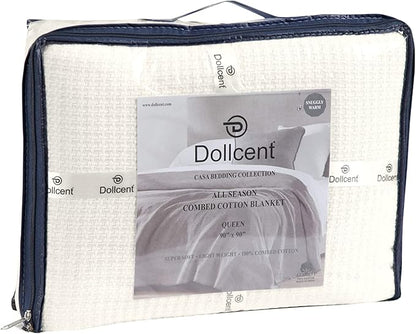 DOLLCENT 100% Cotton Queen Size Blanket for Bed, Premium Soft Combed Lightweight Blankets, Washed Breathable Cozy Bed Throw Blanket, Ivory Queen Cotton Blankets for All Season: Ivory (90"x90")