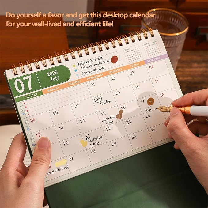 Small Desk Calendar 2025-2026, Use Now to Dec 2026, Standing Flip Desktop Calendar with To-do List & Notes, Academic Year Desk Calendar with Stickers, Monthly Calendar for Home Office (Green)