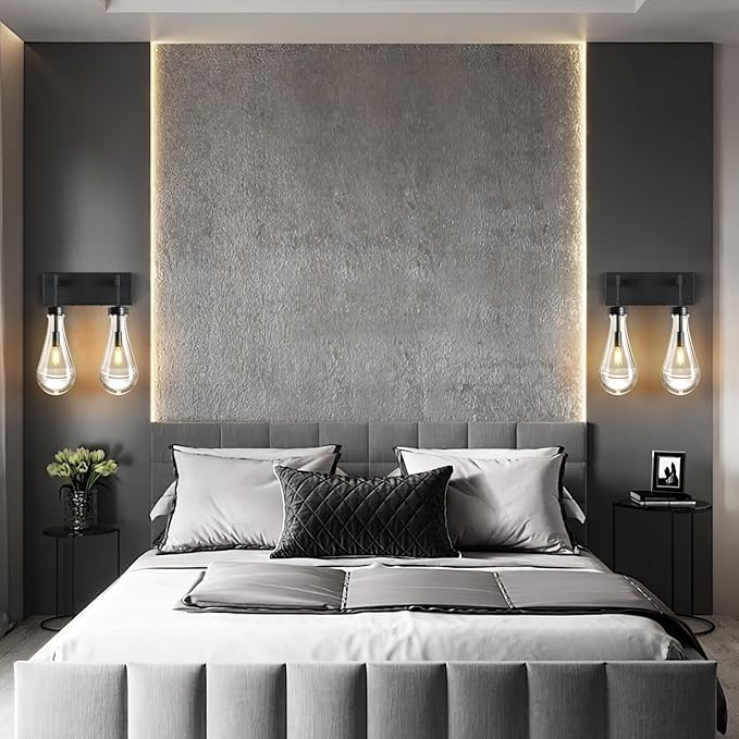 Raindrop Wall Sconces Black Crystal Sconces Wall Decor Modern Brass Lighting Glass Bathroom Sconces Indoor Vanity Light Wall Lamp for Bedroom Living Room Stair(2-Light)