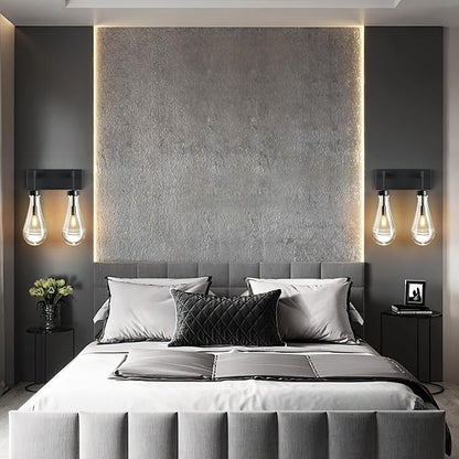 Raindrop Wall Sconces Black Crystal Sconces Wall Decor Modern Brass Lighting Glass Bathroom Sconces Indoor Vanity Light Wall Lamp for Bedroom Living Room Stair(2-Light)