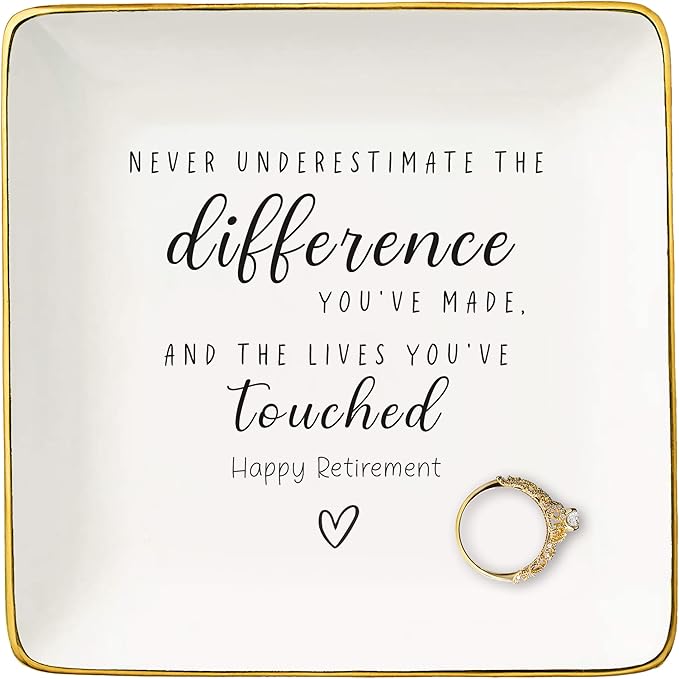 NZY Retirement Gifts for Woman,Never Underestimate,Happy Retirement Appreciation Gift for Women,Coworker,Boss,Nurse,Teacher,Friend,Mom-Ceramic Jewelry Tray Trinket Holder Ring Dish