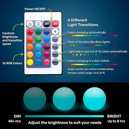 10-Inch LED Round Dimmable Glow Ball Waterproof Rechargeable RGB Color Changing Decorative Floating Pool Garden Decor w/Remote Control, Sensory Toys for Kids Night Light Indoor Outdoor