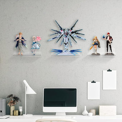 Floating Acrylic Shelves, 8X6 Inch Clear Wall Shelf, Small Plant Shelves, Picture and Toy Display Stand (No Drill, 2 Pack)